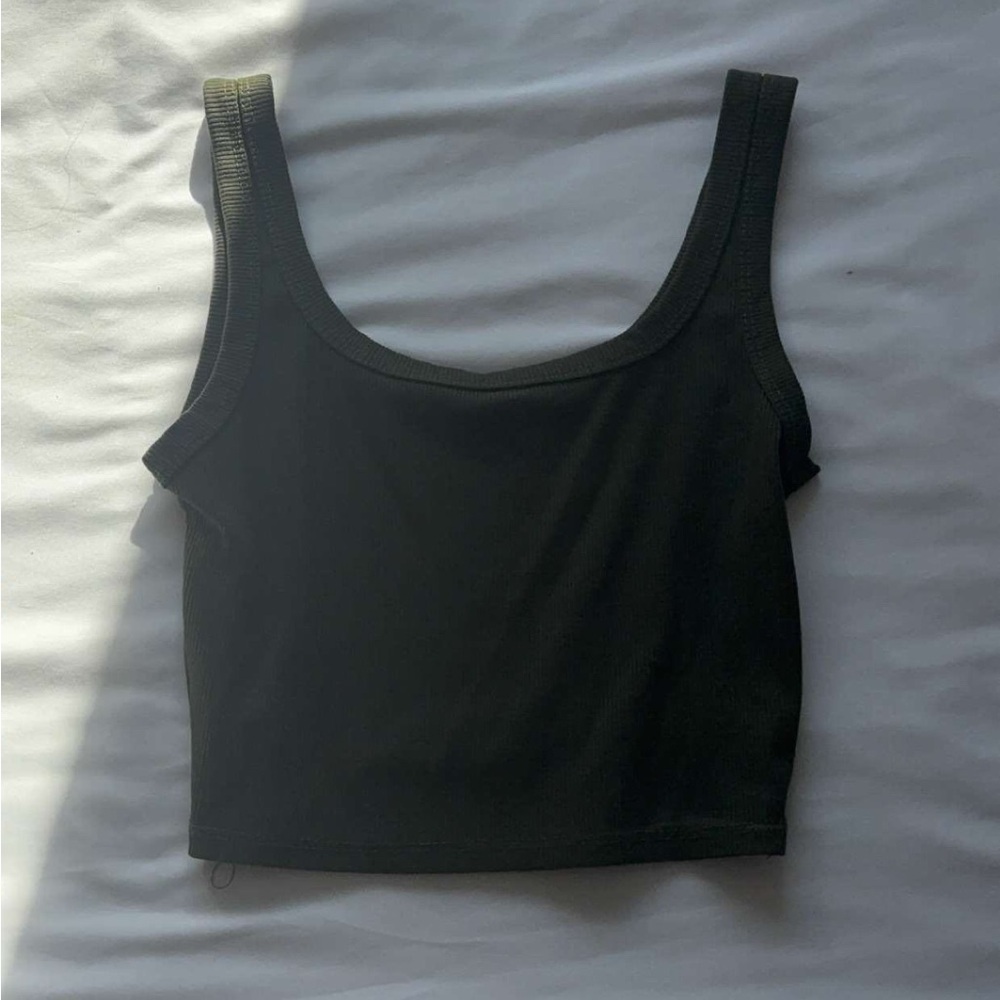 Army Green Fitted Crop Tank Top